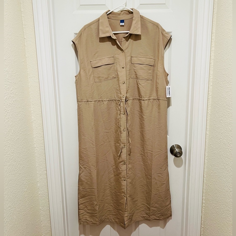 Old Navy Tan Midi Shirt Dress